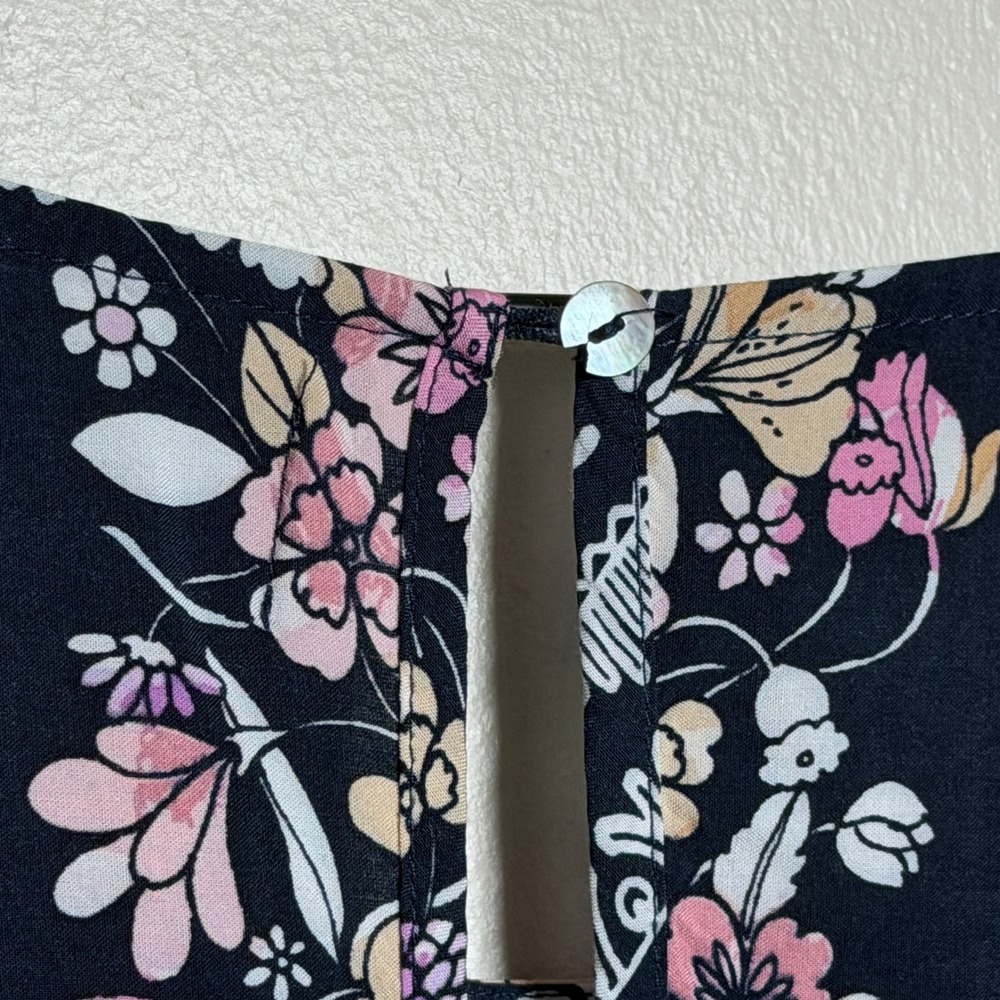 Minkpink Navy Blue Floral Border Print Viscose Short Sleeve Shift Mini Dress S - Picture 8 of 8